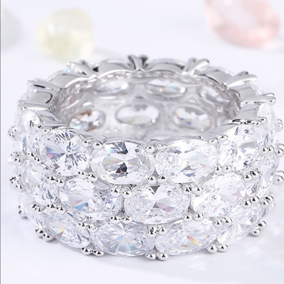 OVAL CUT ETERNITY STERLING SILVER WOMEN'S BAND 10 - Picture 4 of 5